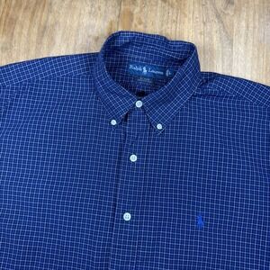 Ralph Lauren Blake Short Sleeve Button Down Shirt Mens L Blue Plaid Casual